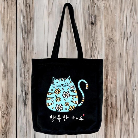 KPOP Tote Bag Flannel Fabric Material Cartoon Cat Design - Picture 4 of 9
